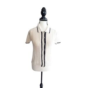 Jason Wu Cream and Black Button-Down Knit Shirt Size X-Small